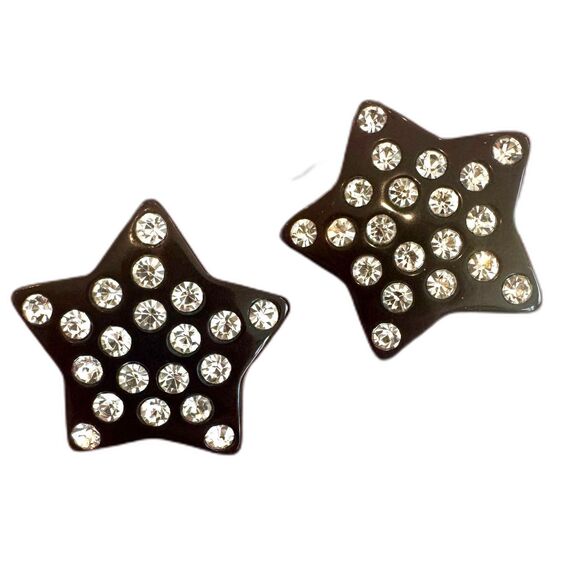 Vintage Black Star and Rhinestone Star Clip-On Earrings - Picture 2 of 7